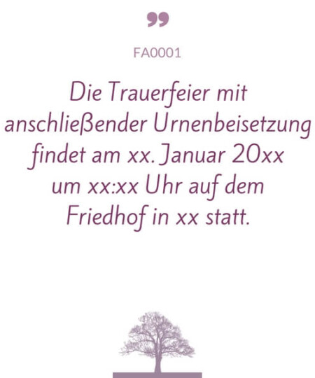 Mustertext "Trauerfeier mit Urnenbeisetzung