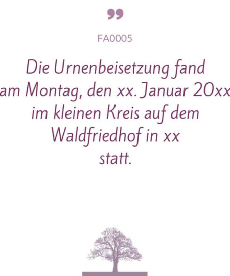 Mustertext "Urnenbeisetzung fand statt..."