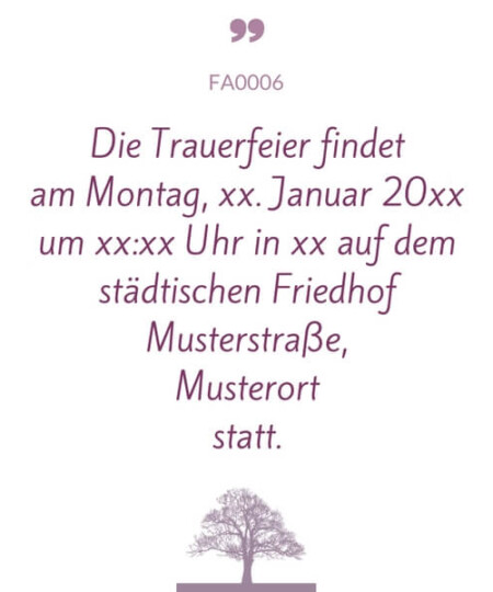 Mustertext "Trauerfeier findet statt..."