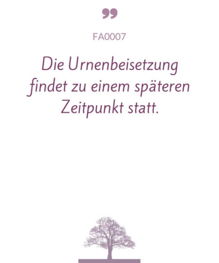 Mustertext "Urnenbeisetzung späterer Zeitpunkt..."