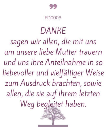 Mustertext "Danke allen die mit uns trauern..."