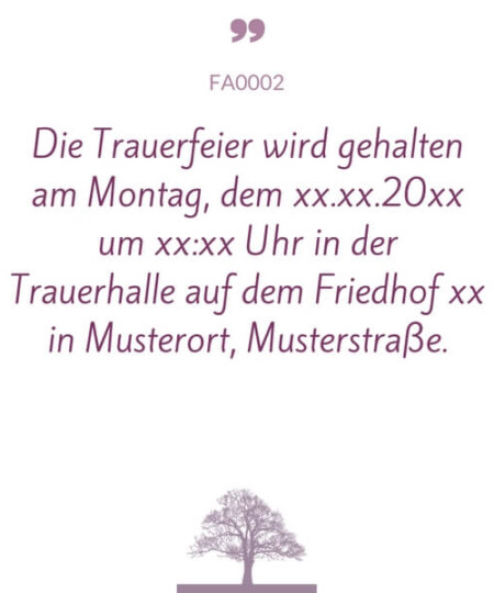 Mustertext "Trauerfeier wird gehalten..."