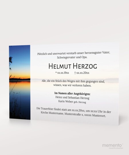 Produktbild Sonnenuntergang Trauerkarte Einzelkarte