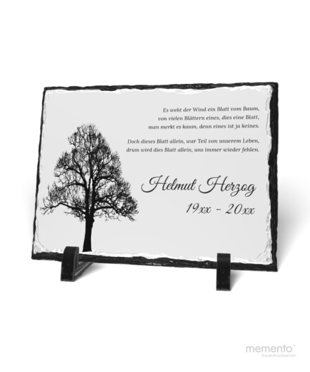Abbildung Gedenktafel Schiefer mit Motiv Lebensbaum 15x20