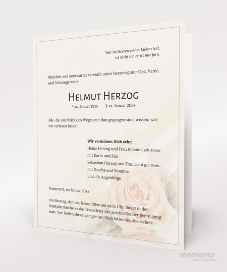 Produktbild Trauerbrief Pastellfarbige Rose