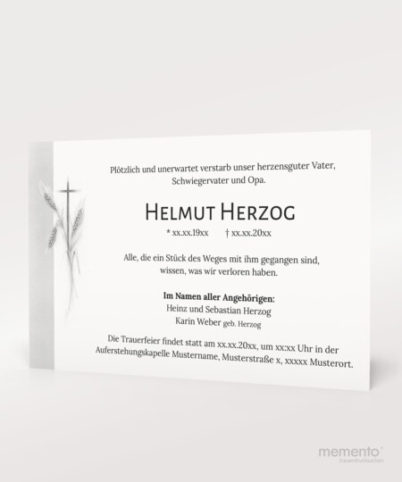 Produktbild Kreuz und Ähren Trauerkarte Einzelkarte