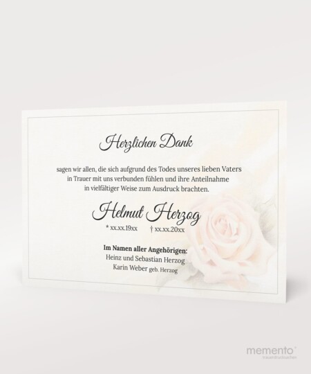 Produktbild Pastellfarbige Rose Danksagung Trauer Einzelkarte