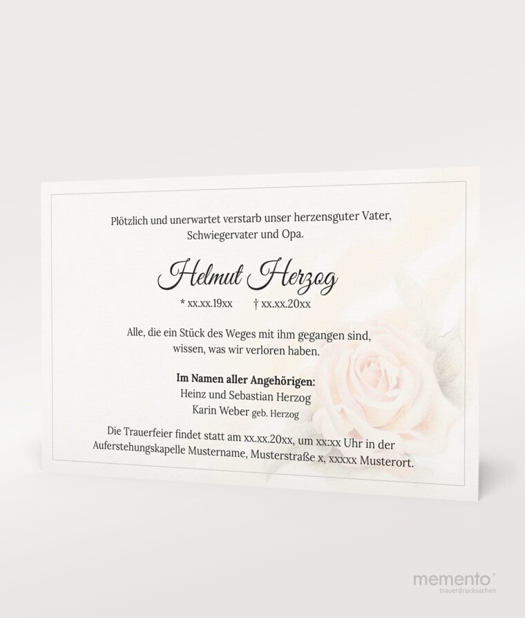 Produktbild Pastellfarbige Rose Trauerkarte Einzelkarte