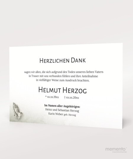 Produktbild Danksagung Betende Hände Einzelkarte