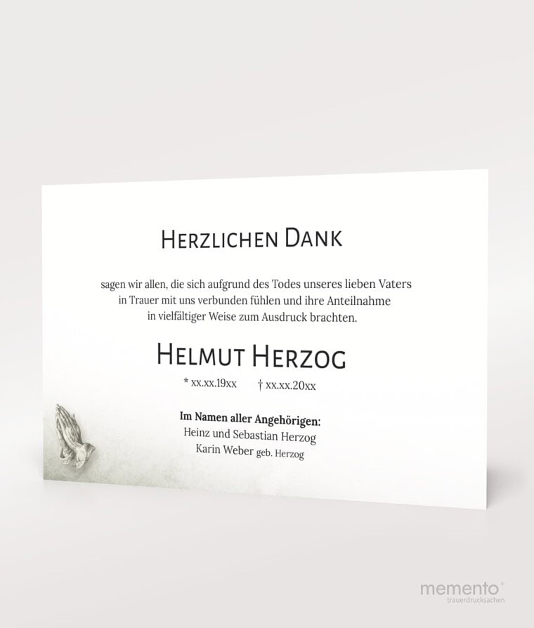 Produktbild Danksagung Betende Hände Einzelkarte