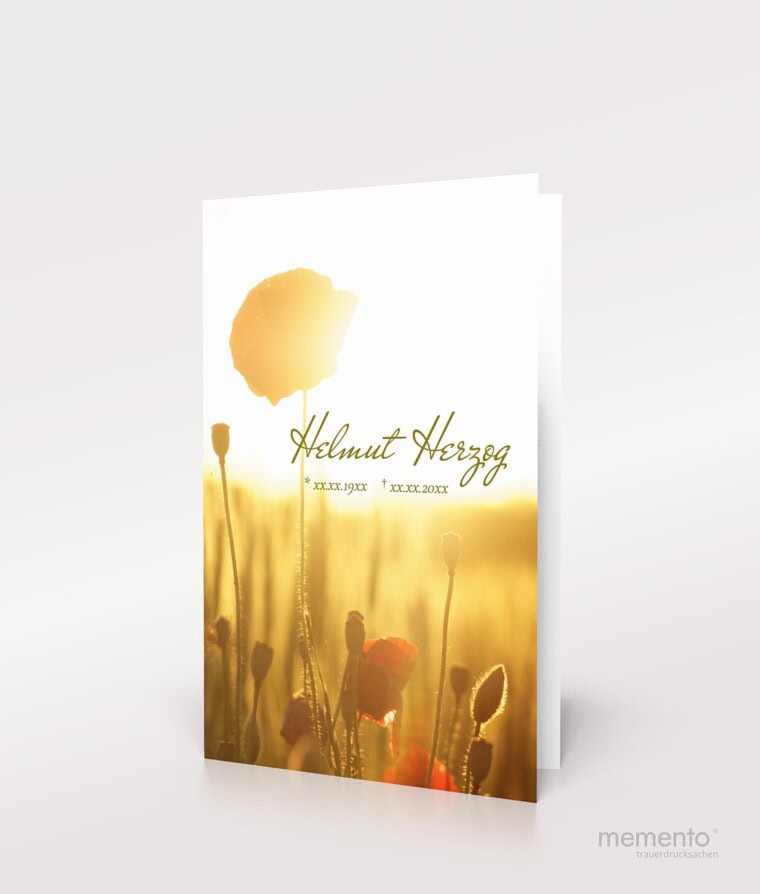 Produktbild Sterbebild Mohnblume im Sonnenuntergang