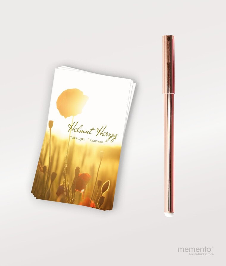 Produktbild Sterbebild Mohnblume im Sonnenuntergang